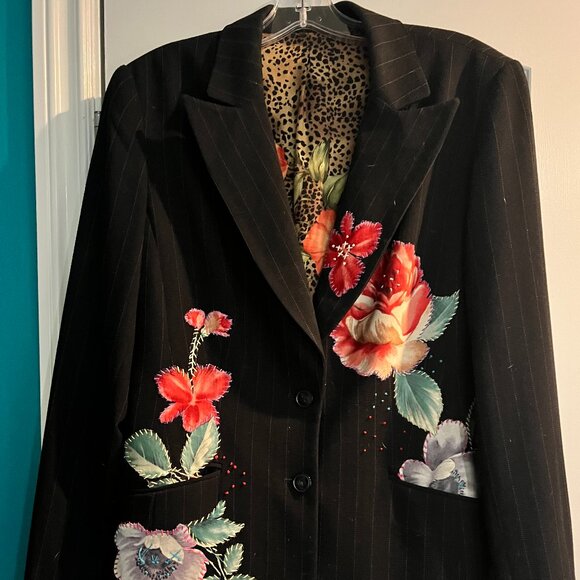 Hand Embroidered Black Pin Stripe Jacket - Picture 1 of 5